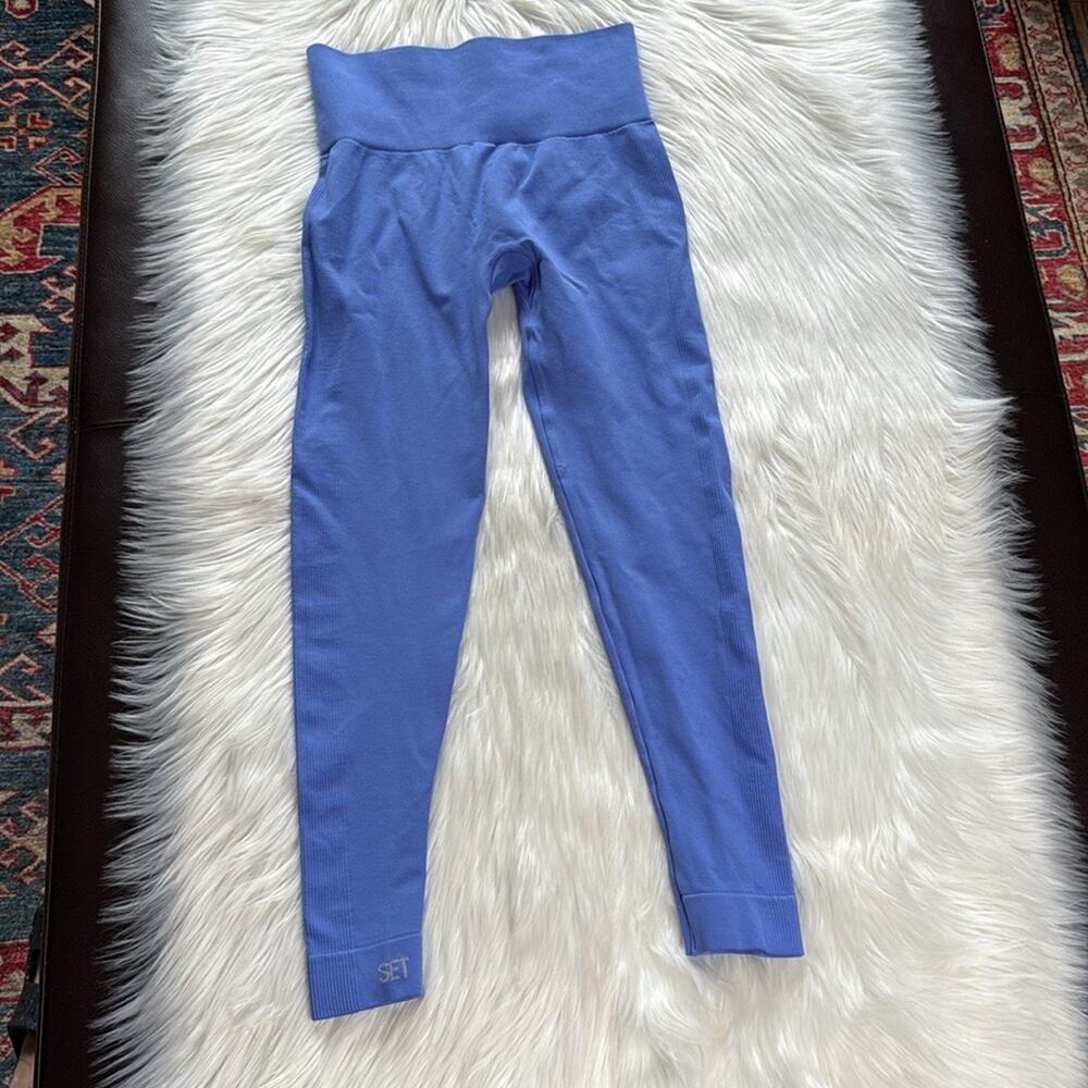 SET ACTIVE Blue Seamless Rib Leggings - Picture 3 of 4